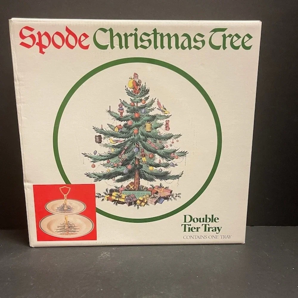 Vintage Spode Christmas Tree Double Tier Serving Tray - New in Box